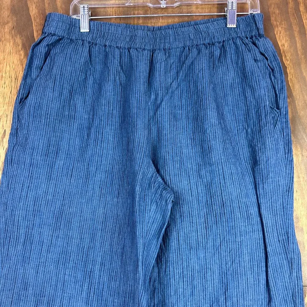 Michael Kors Womens Pants Blue Black Striped Pull On Lightweight Paperbag 10